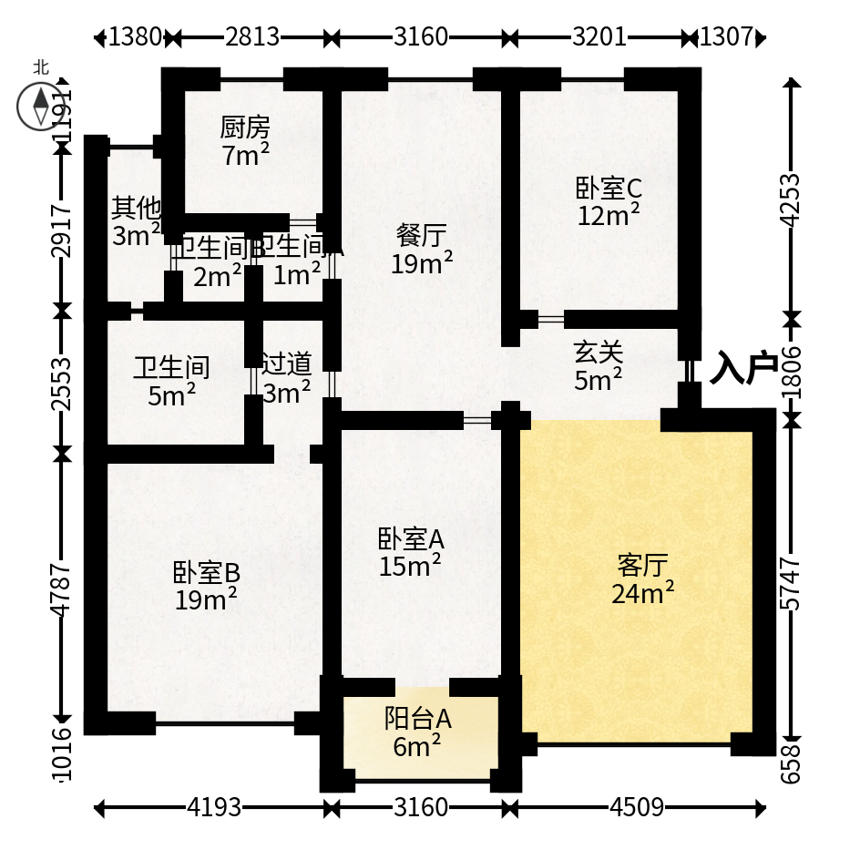 恒达时代花园  3室2厅1卫   88.00万户型图