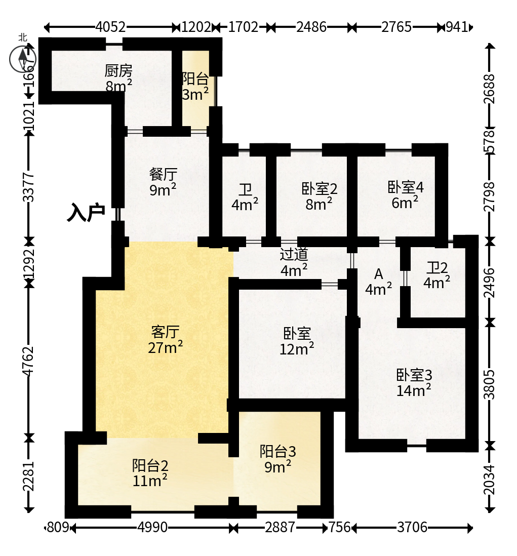 北京御园一二期（国泰嘉园）  4室2厅2卫   165.00万户型图