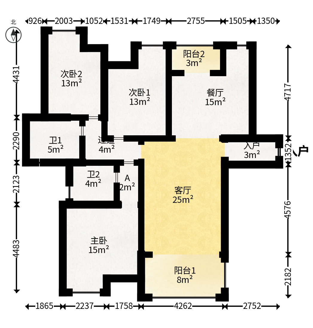 北辰三角洲D3区  3室2厅2卫   188.00万户型图