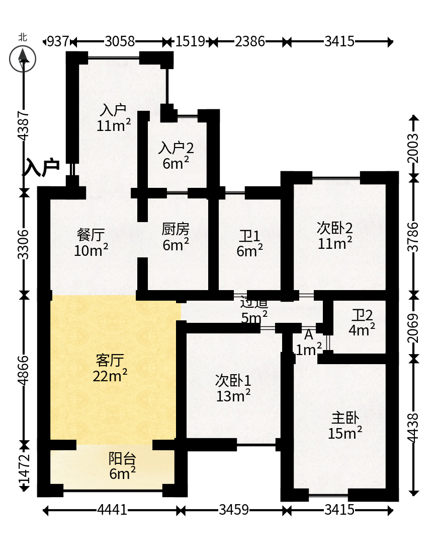 湘江世纪城聚江苑  3室2厅2卫   140.00万户型图