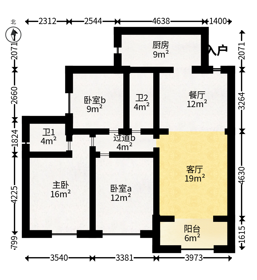 三润城（三润星城）  3室2厅2卫   89.00万户型图