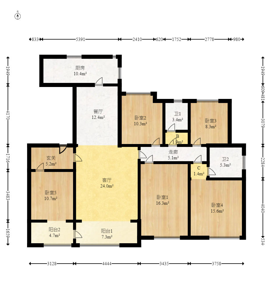 华润翡翠府  5室2厅2卫   300.00万户型图