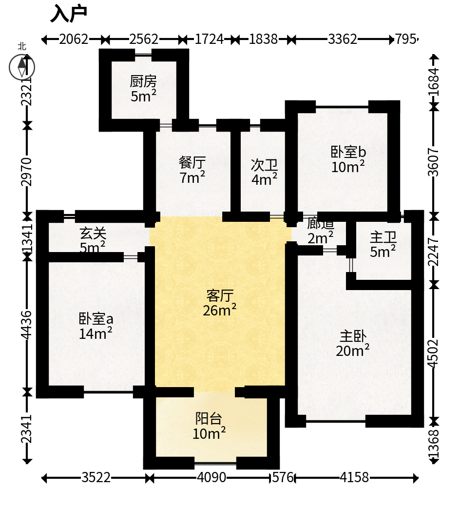 中梁云麓传奇  3室2厅2卫   88.80万户型图