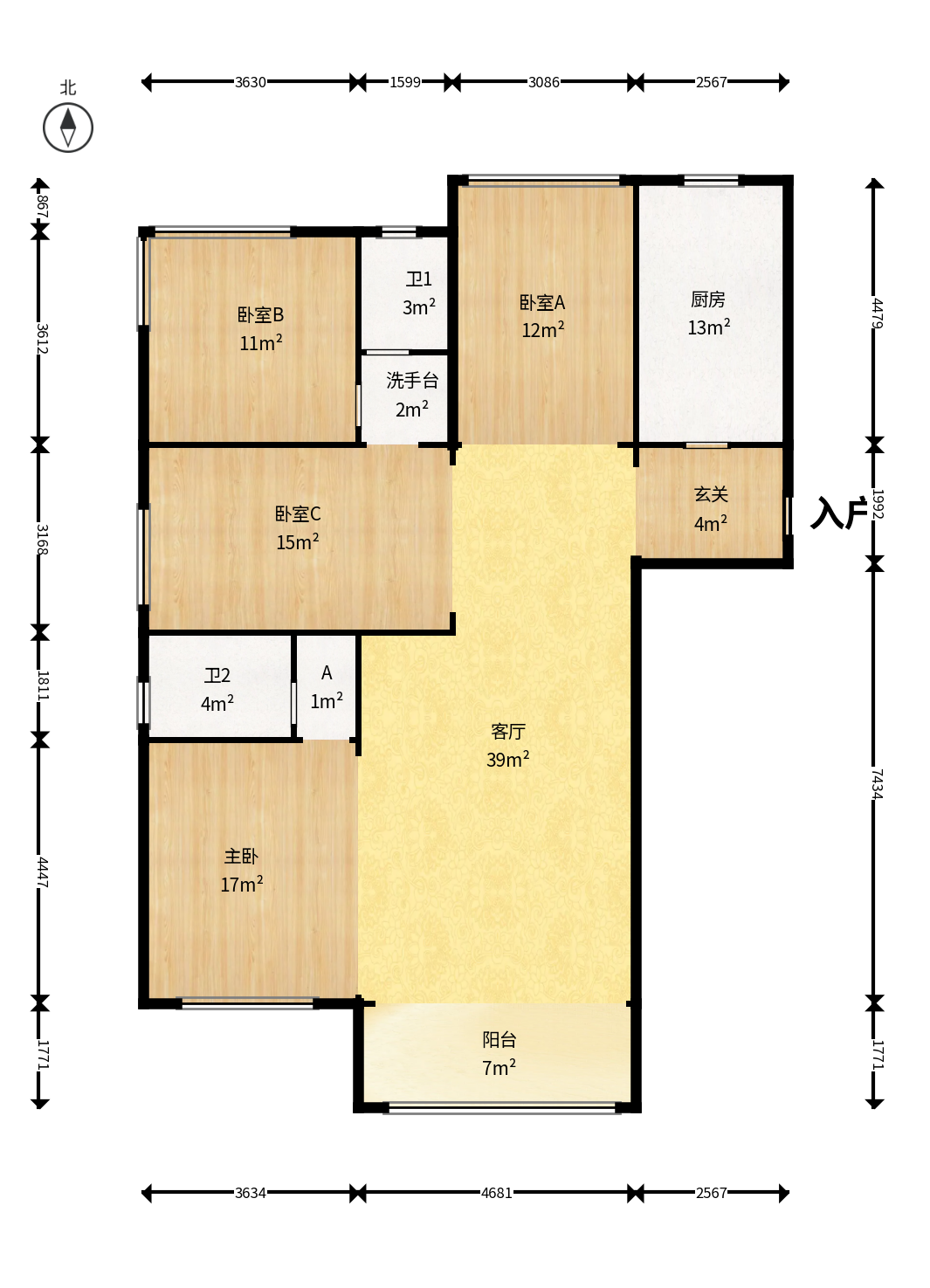 建投象山国际  3室2厅2卫   128.00万户型图