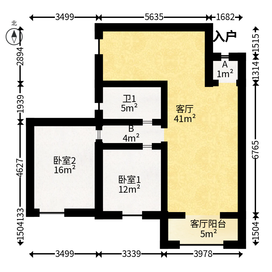 万芙锦城  2室2厅1卫   81.90万户型图
