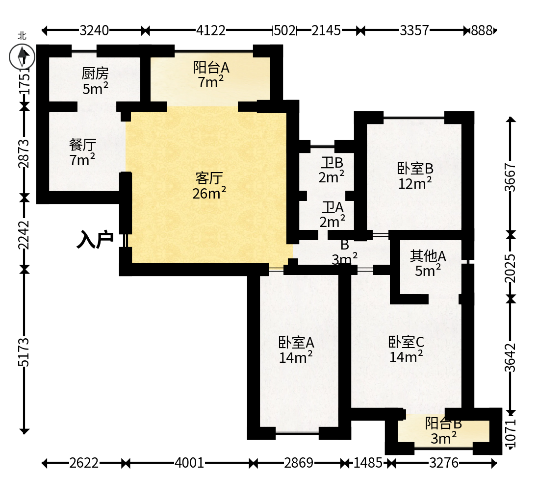 新盛珑璟台  3室2厅2卫   115.00万户型图