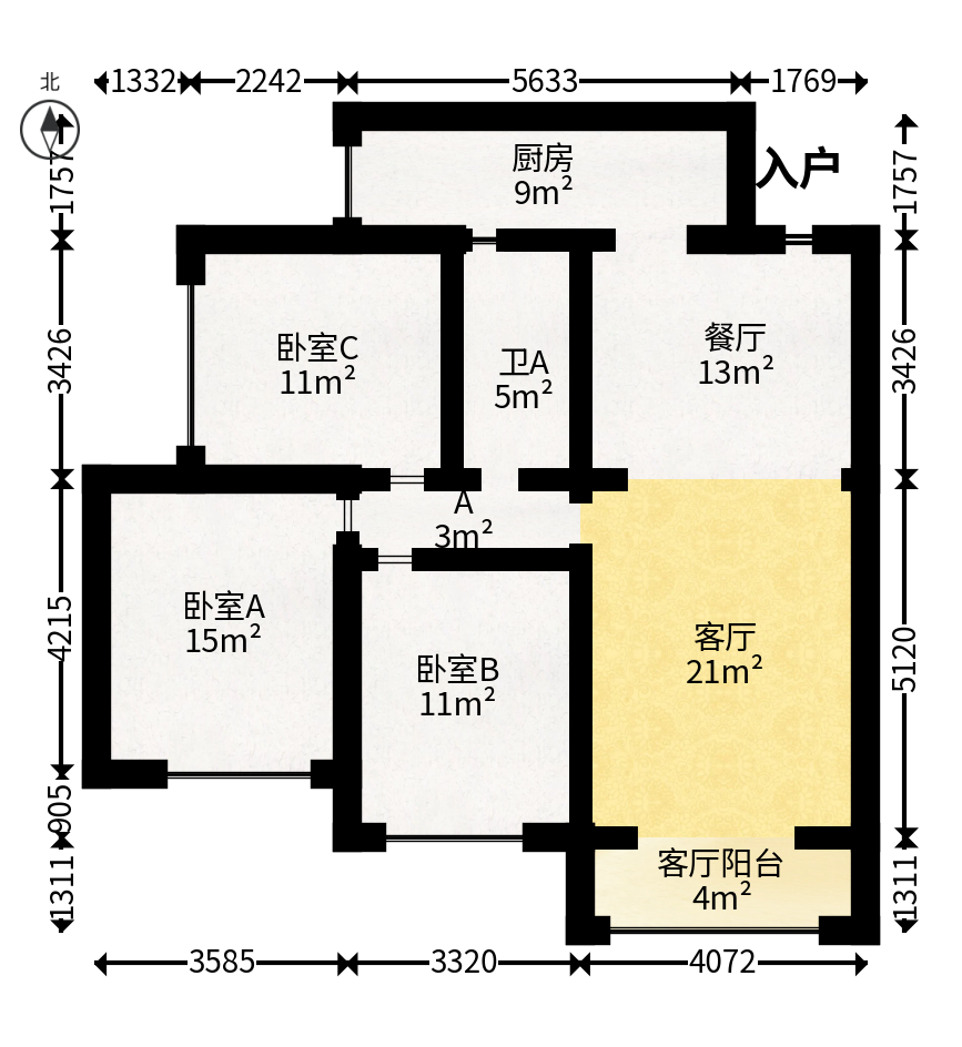 芙蓉别墅山庄（嘉湘华庭）  3室2厅2卫   145.00万户型图