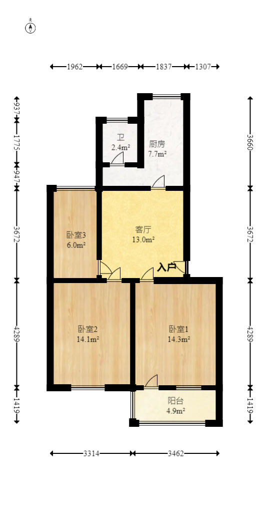 茶馆屋  3室1厅1卫   52.80万户型图