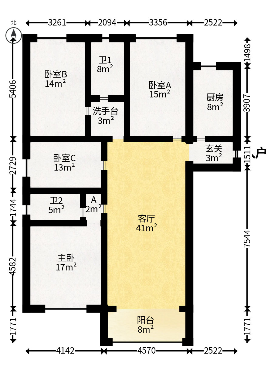 建投象山国际  4室2厅2卫   152.00万户型图