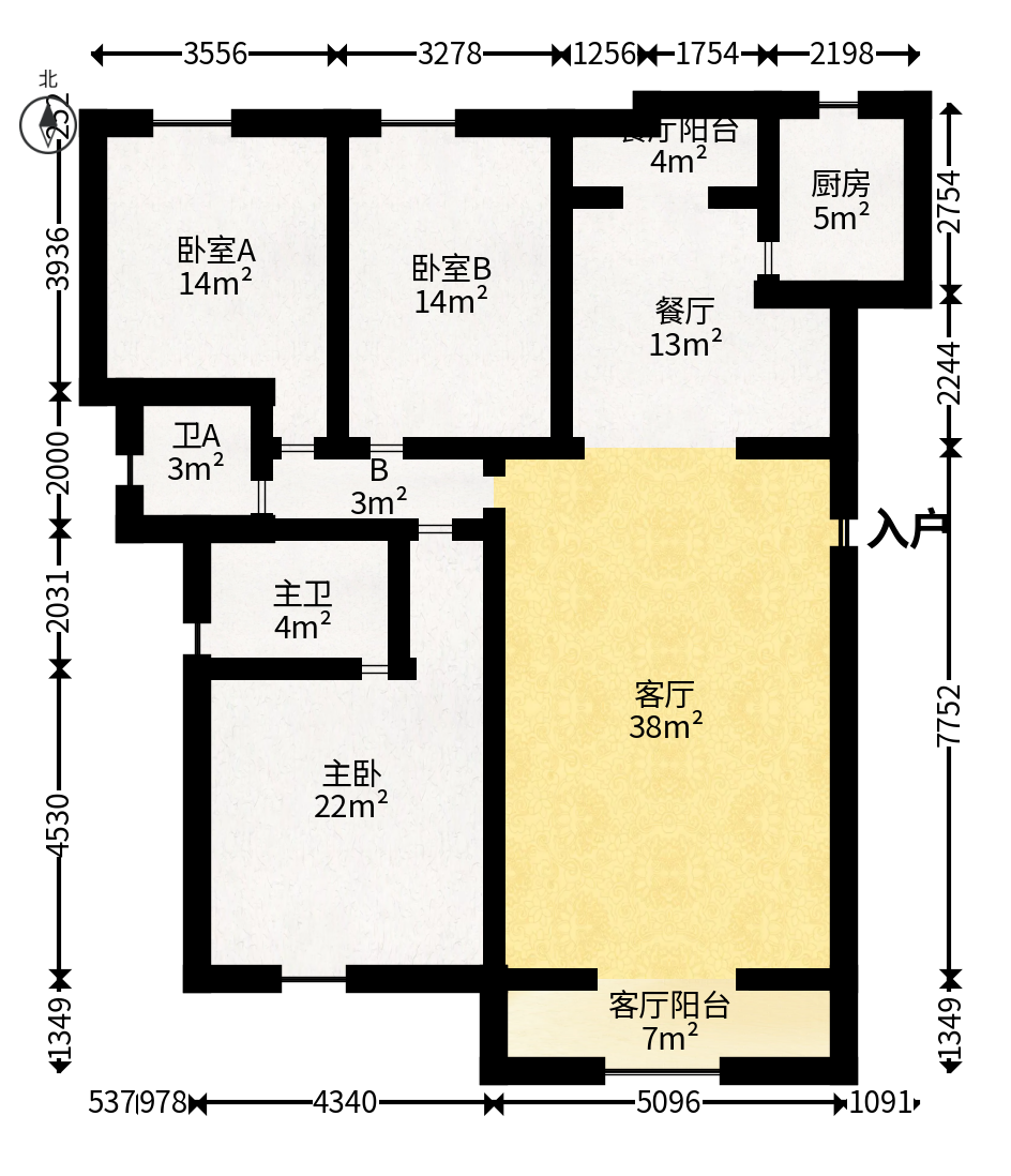 江岸景苑  3室2厅2卫   192.80万户型图