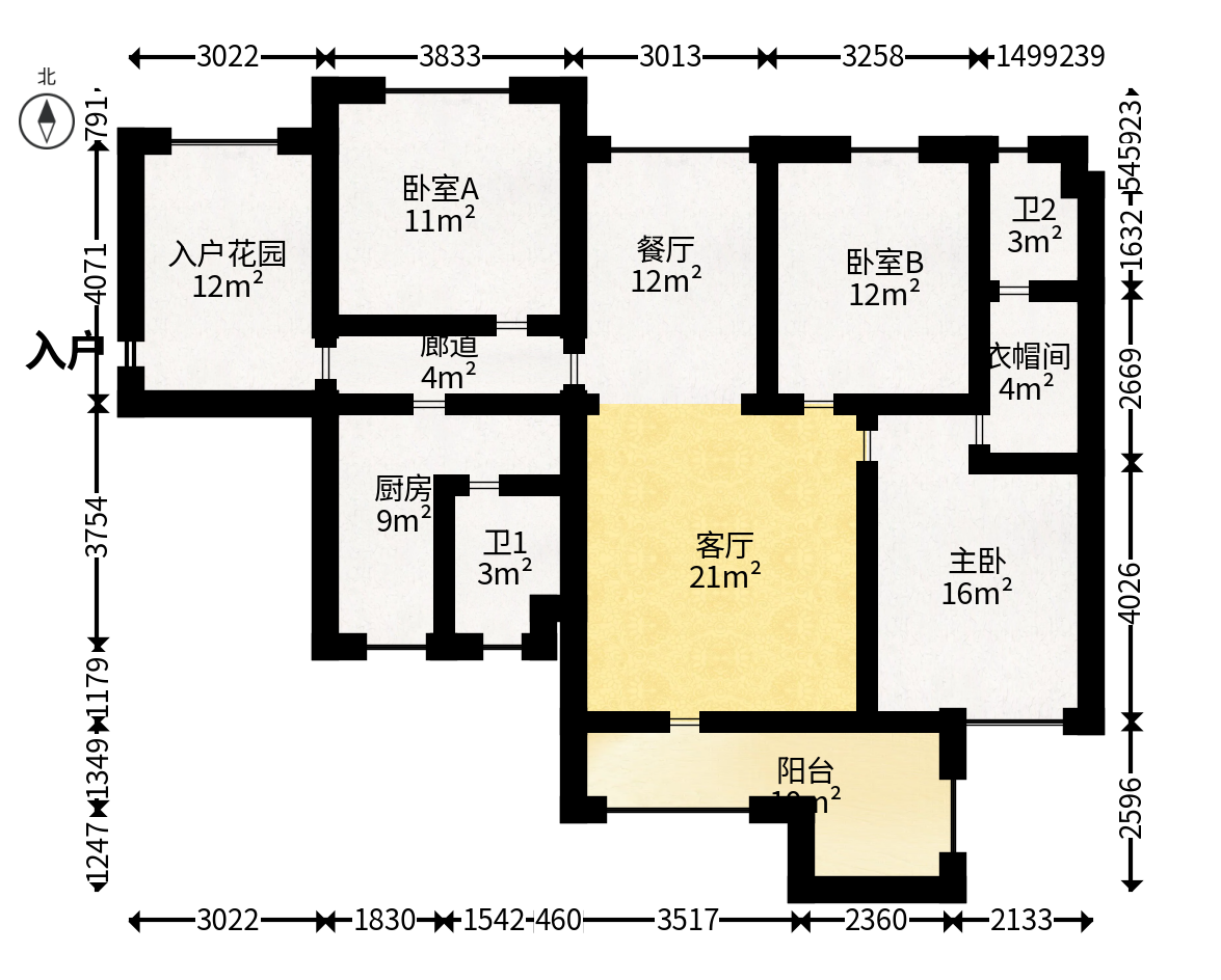 江山帝景雅典  3室2厅1卫   130.00万户型图