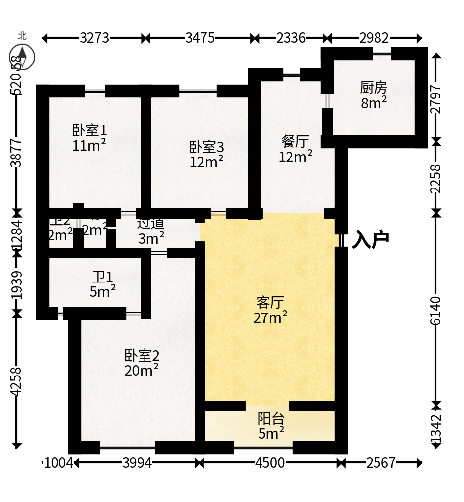 长房东郡  3室2厅2卫   122.80万户型图