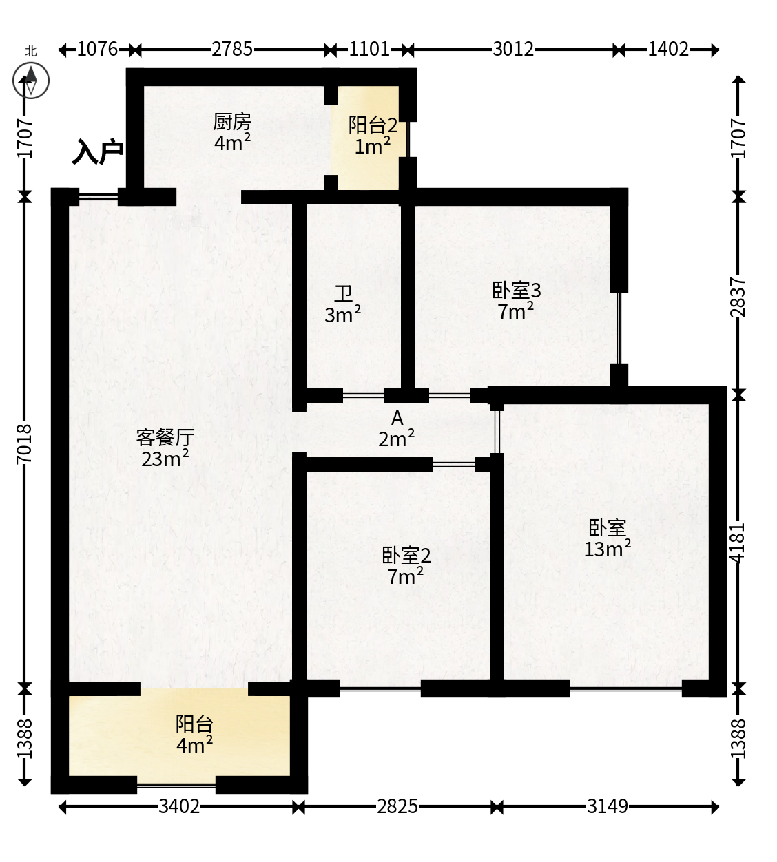 天麓尚层  3室2厅1卫   65.00万户型图