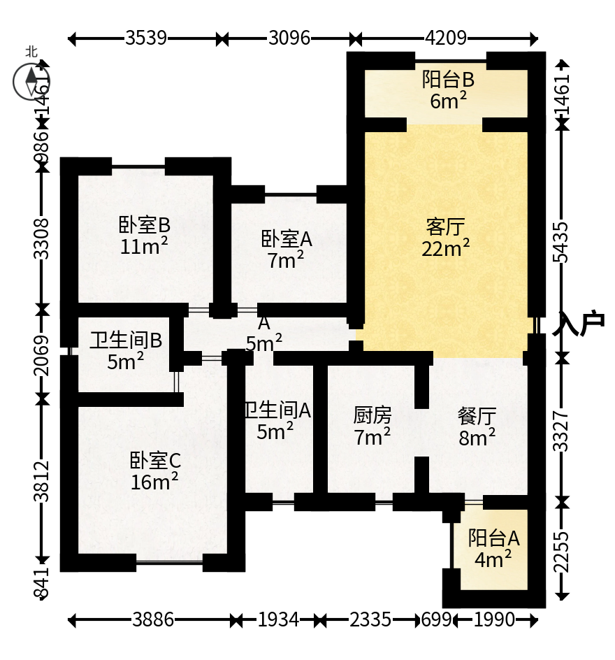 凯富南方鑫城  3室2厅2卫   67.00万户型图