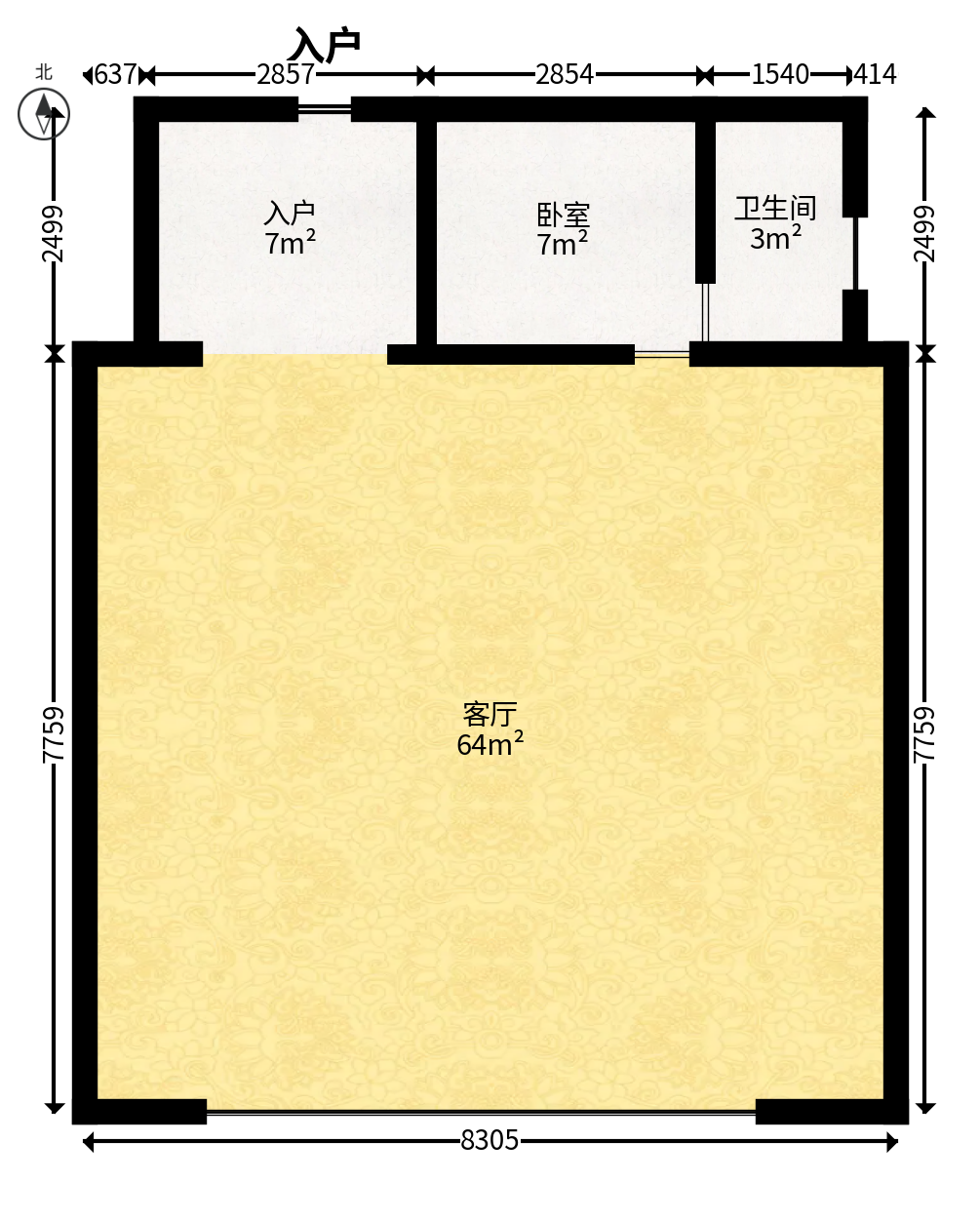汇一城（汇壹公馆）  1室1厅1卫   34.00万户型图