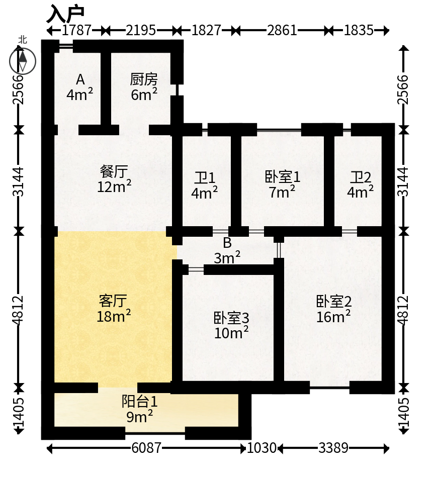 旭辉国悦府  3室2厅2卫   145.00万户型图
