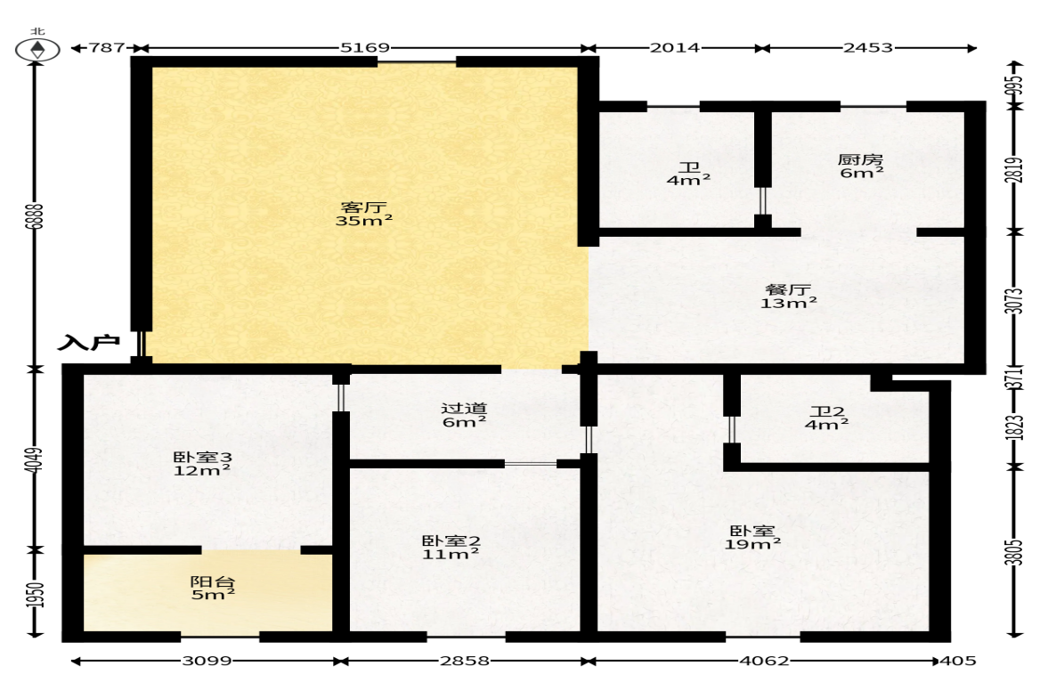 咸嘉新村嘉旺苑  3室2厅2卫   103.80万户型图