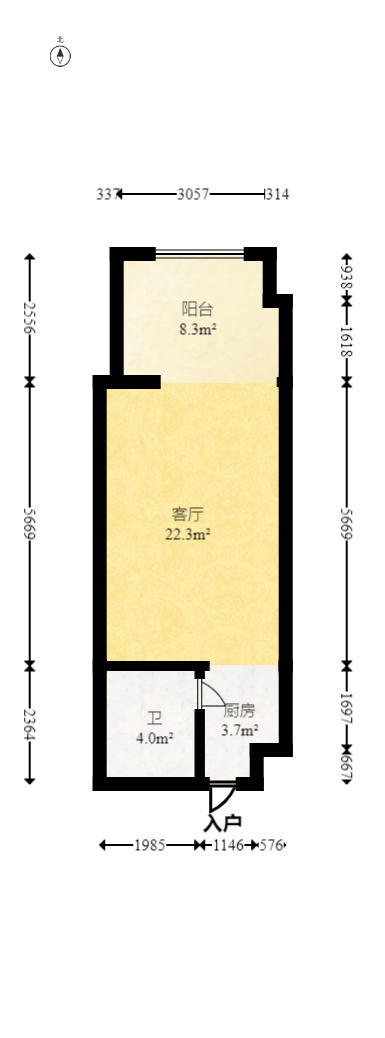 BOBO国际  1室1厅1卫   50.00万户型图