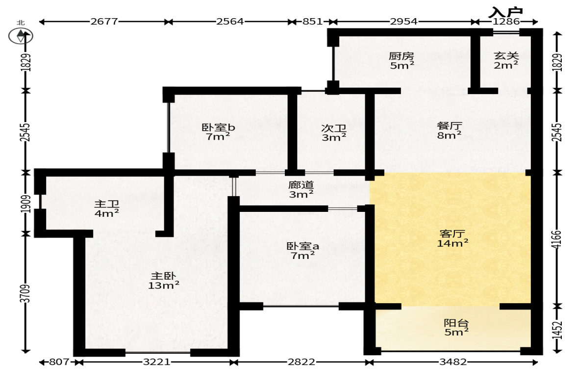 达美D6区  3室2厅2卫   99.00万户型图