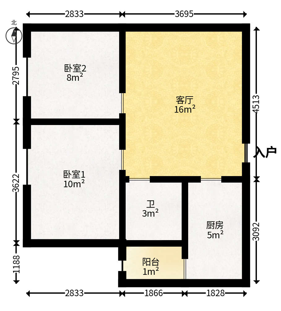 天鸿天府（天鸿中央大院）  2室1厅1卫   50.00万户型图