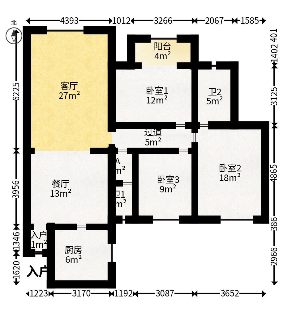 中江锦城  3室2厅2卫   78.00万户型图