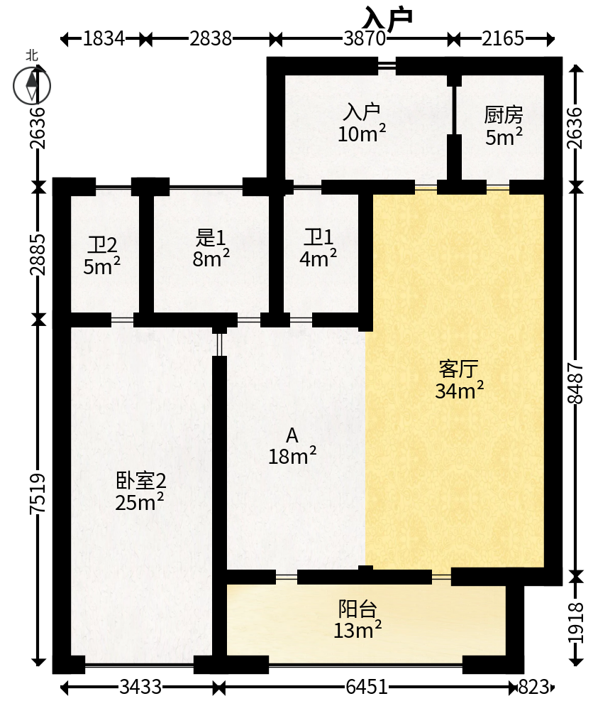 长房东旭国际  4室2厅2卫   168.00万户型图