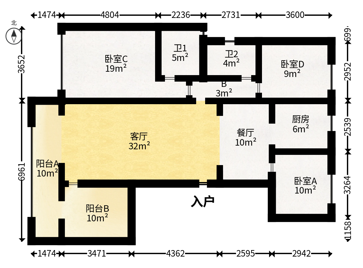 建发玖洲和玺  3室2厅2卫   138.00万户型图