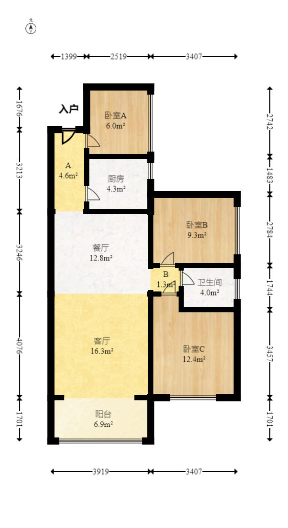 金谷豪庭  3室2厅1卫   42.00万户型图
