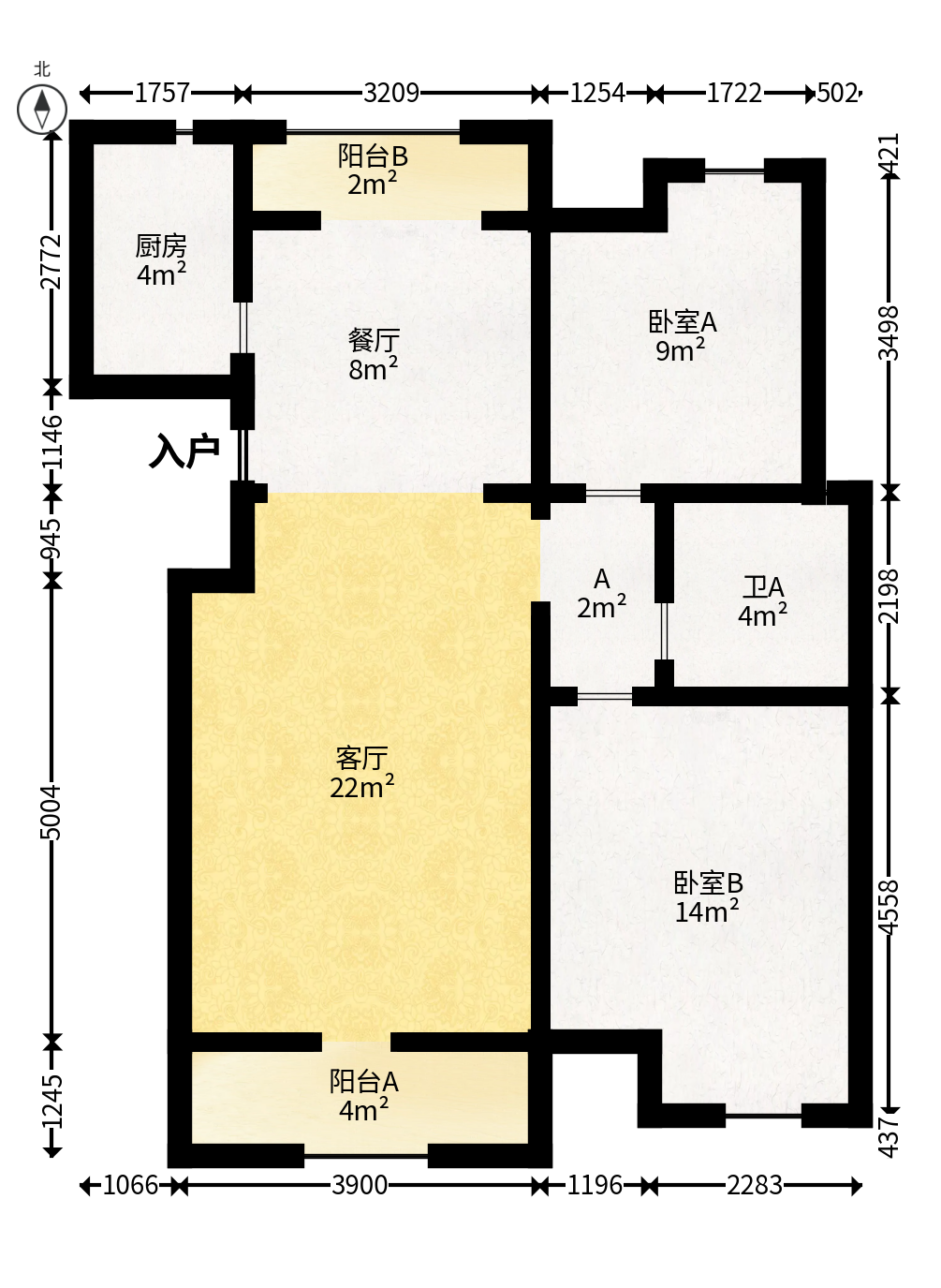 五矿万境水岸三期  2室2厅1卫    104.88万户型图