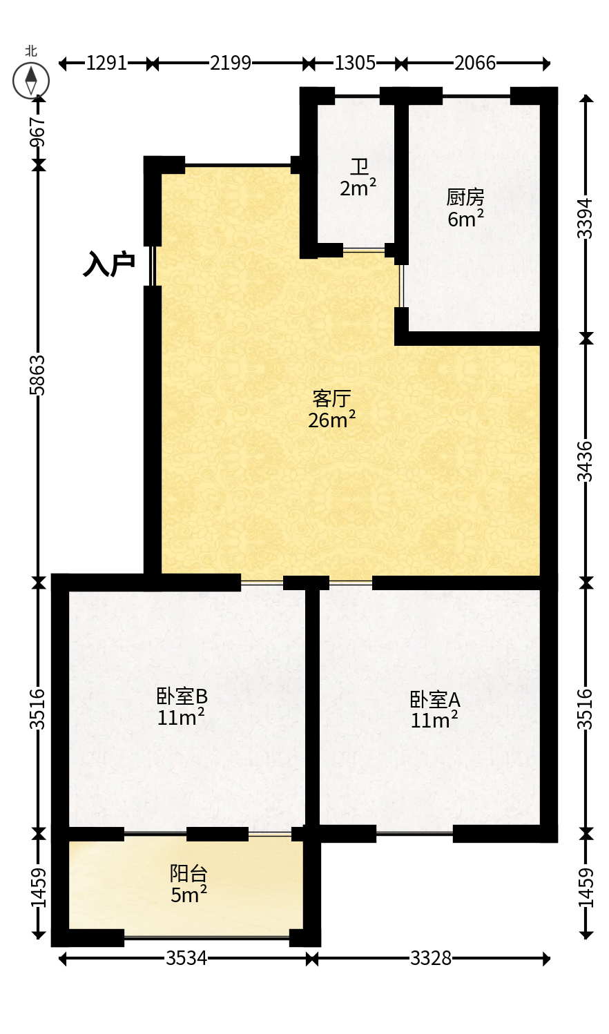 油铺街社区-人造板厂宿舍  2室1厅1卫    51.8万户型图