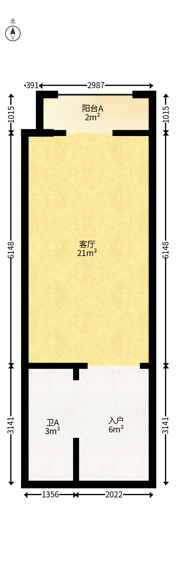 万科金色麦田  2室1厅1卫   43.00万户型图