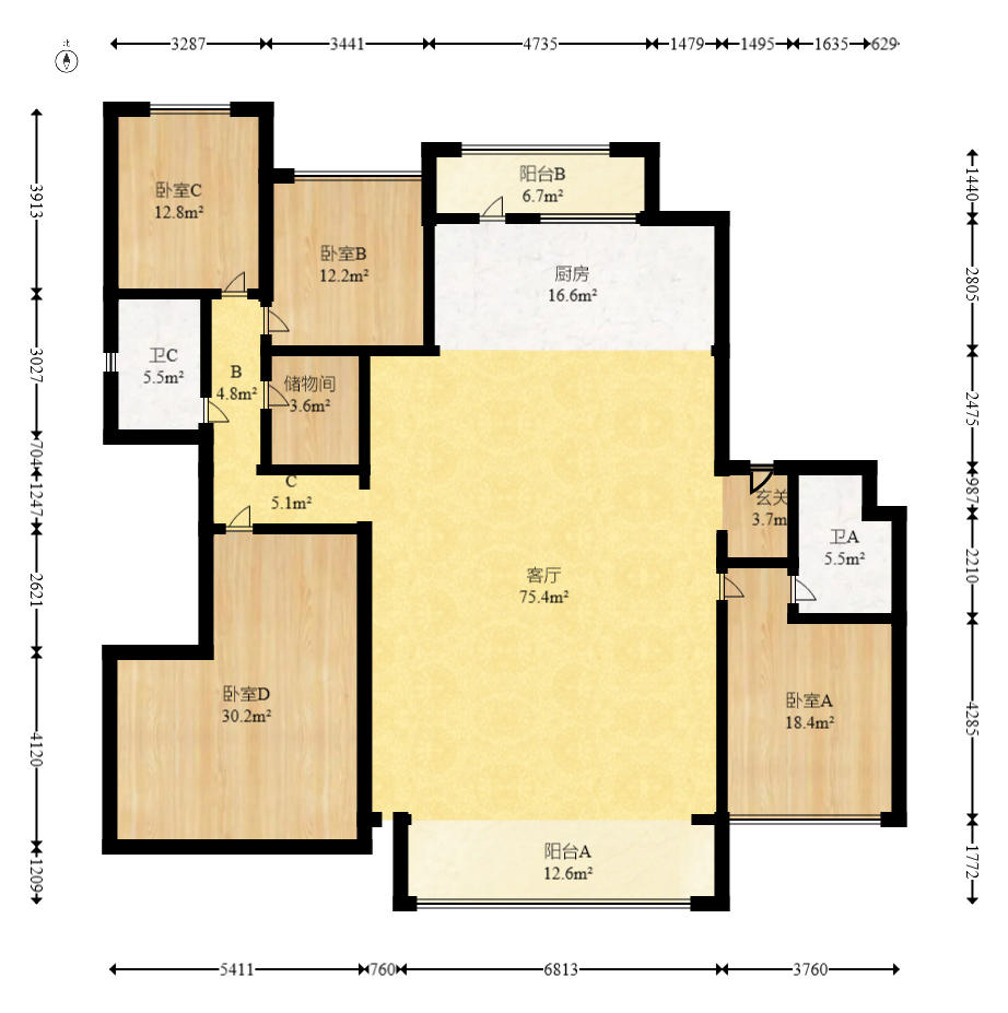 建发养云  4室2厅3卫   500.00万户型图