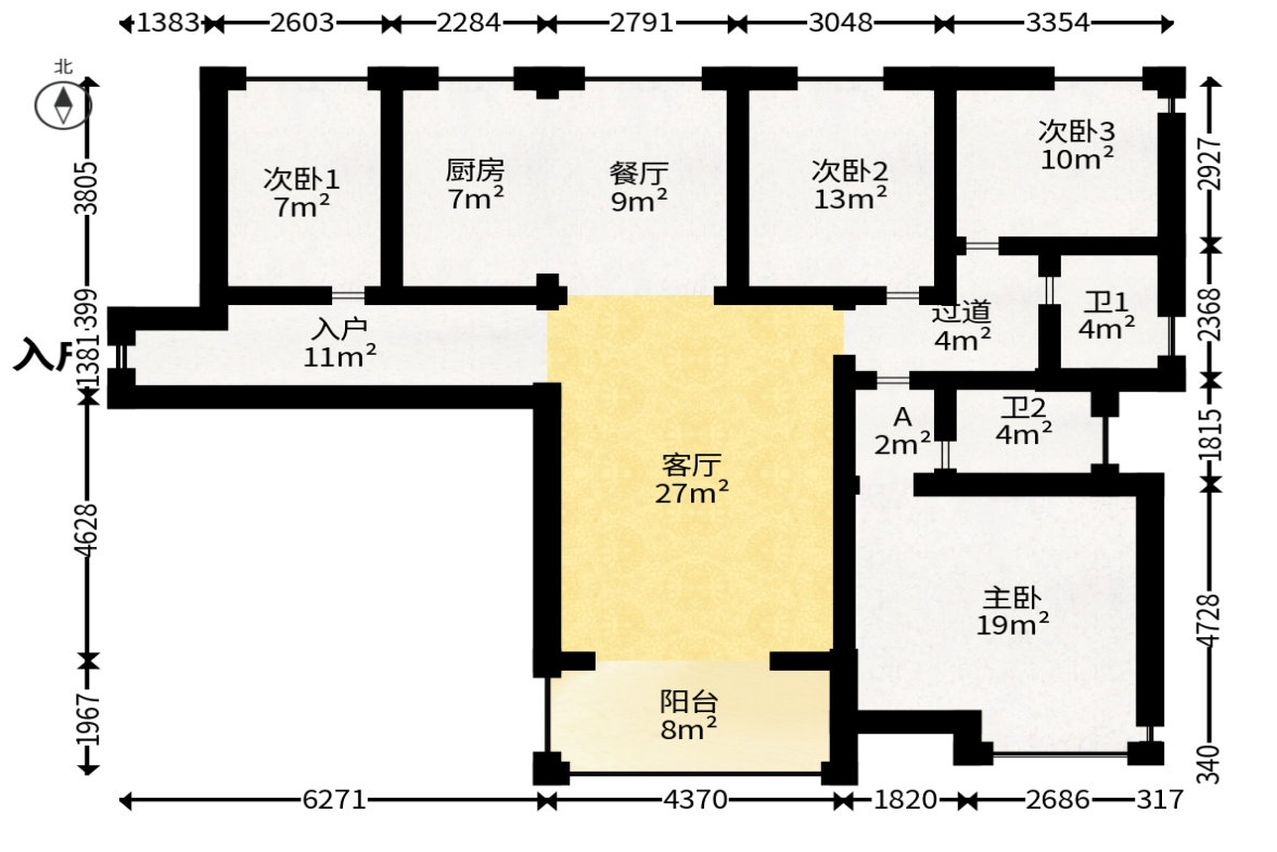北辰三角洲D3区  4室2厅2卫   198.00万户型图