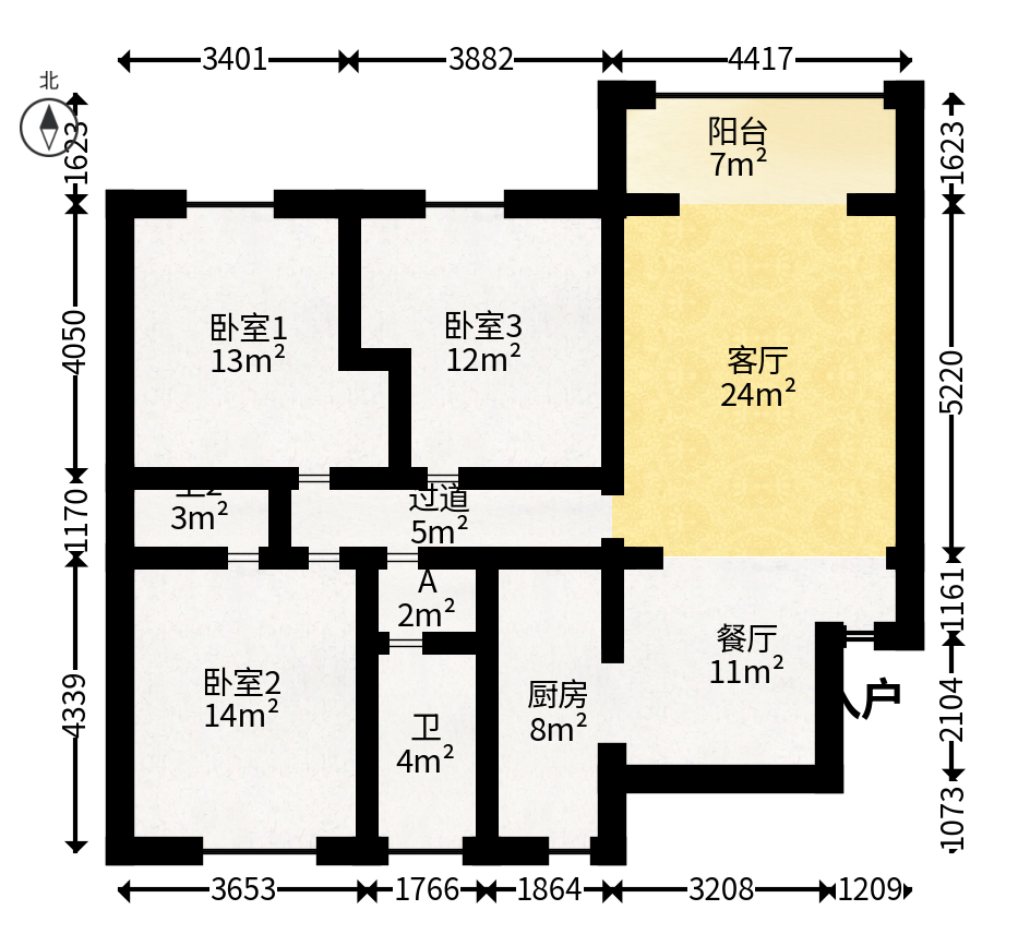 浏阳河畔家园  3室2厅2卫   100.00万户型图