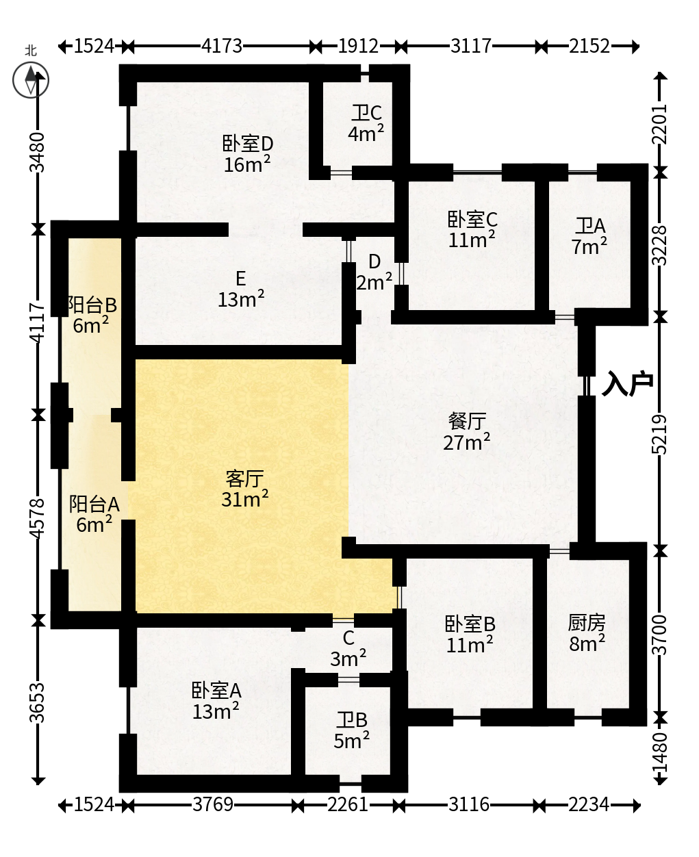 水映青山  5室2厅3卫   120.00万户型图