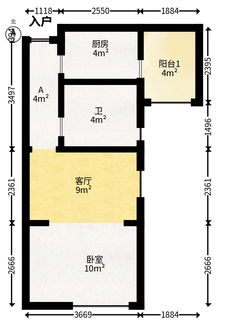 新城新世界一二三期  1室1厅1卫   48.00万户型图
