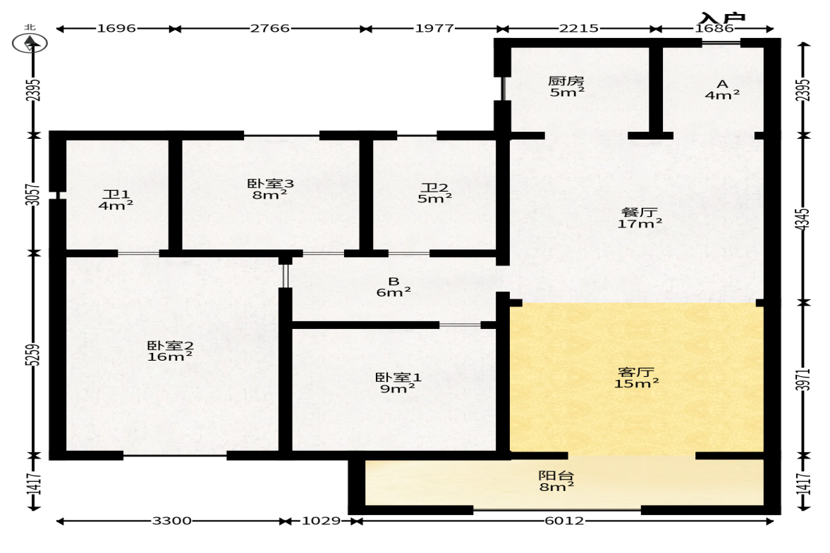 旭辉国悦府  3室2厅2卫   150.00万户型图