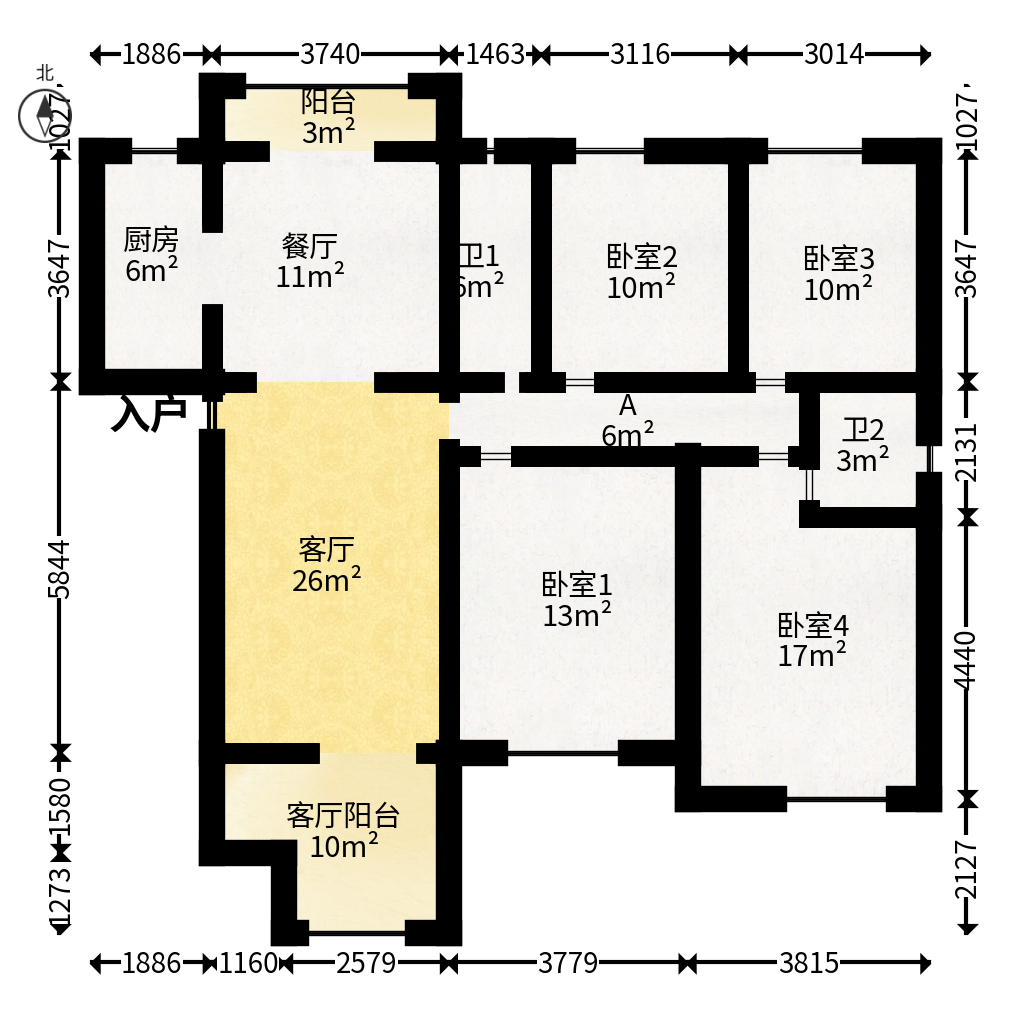 克拉美丽山庄（晟领国际）  4室2厅2卫   140.00万户型图