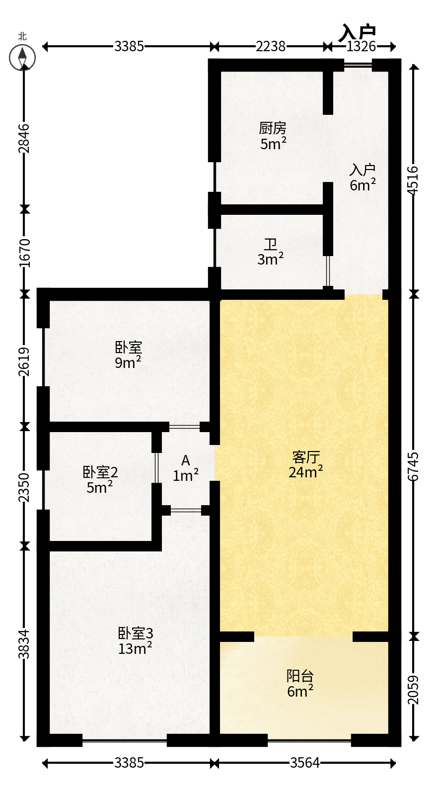麓谷小镇  3室2厅1卫   75.00万户型图