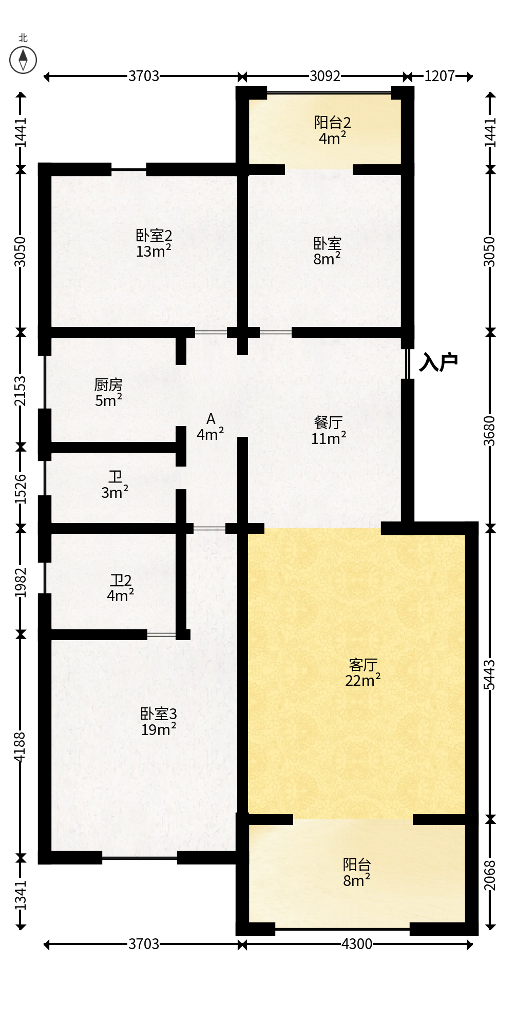 咸嘉新村悦峰园  3室2厅2卫   110.00万户型图