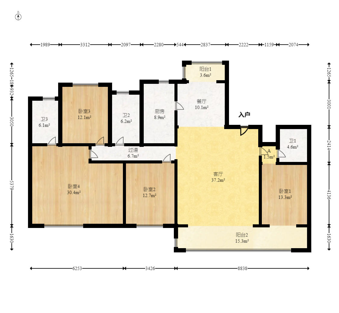 嘉臣道  4室2厅3卫   340.00万户型图