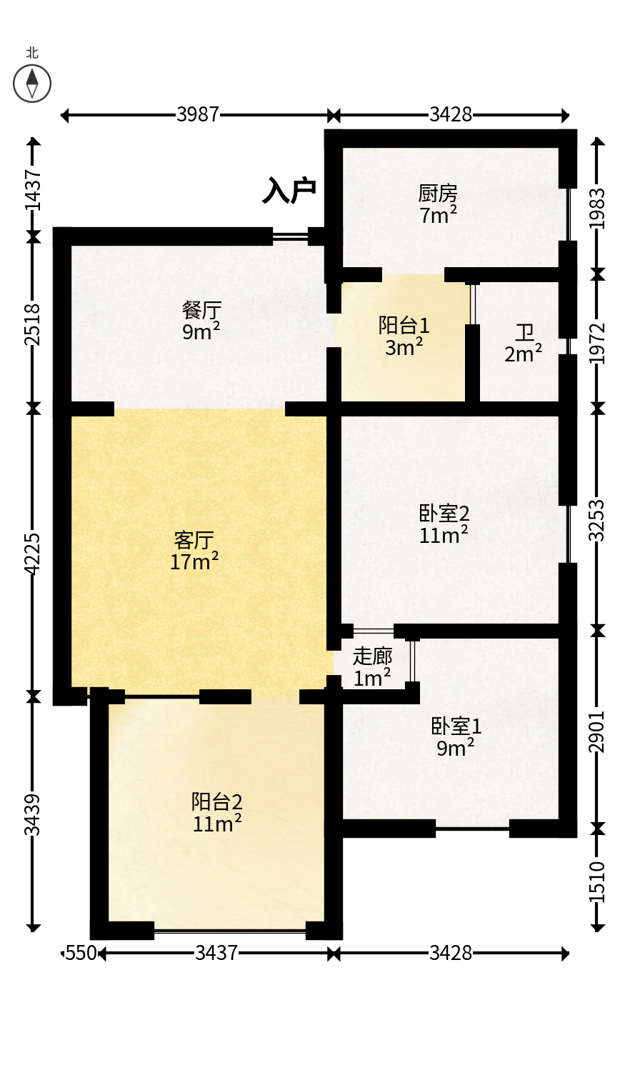 东玺门  3室2厅1卫   72.00万户型图