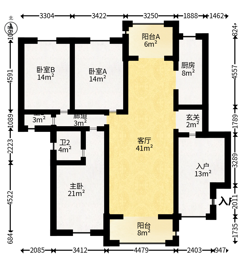 江山帝景雅典  3室2厅2卫   143.00万户型图