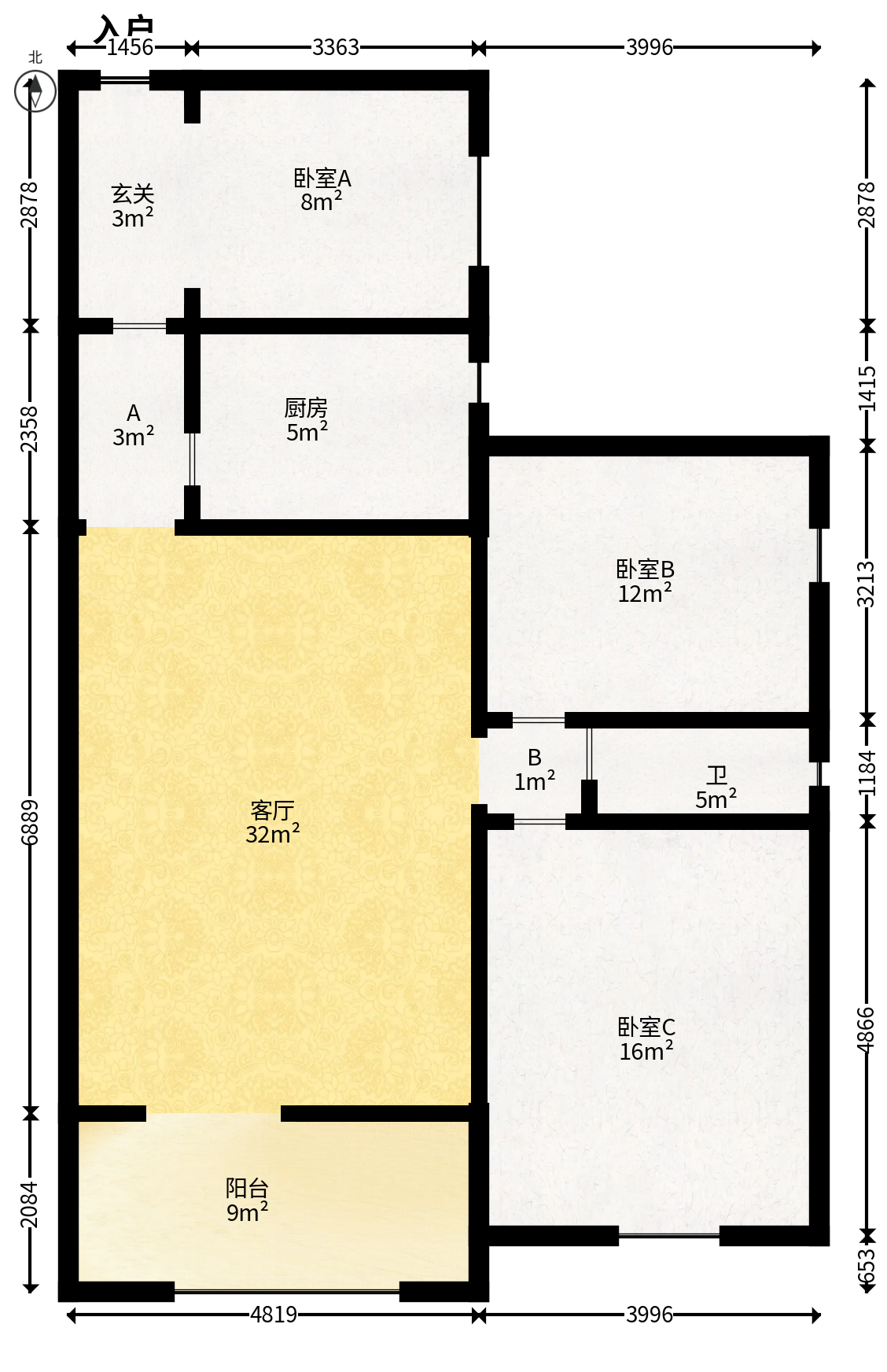 才子佳苑一期/二期  3室2厅1卫   70.00万户型图