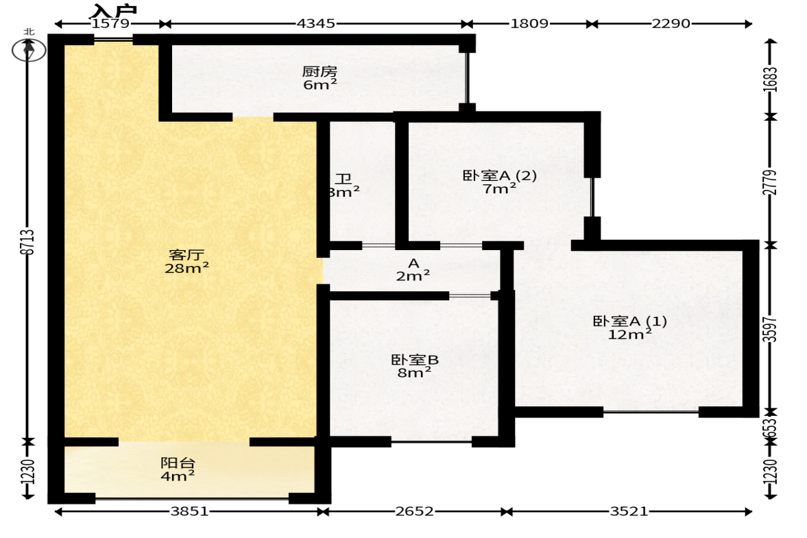 美麓阳光  3室2厅1卫   106.00万户型图