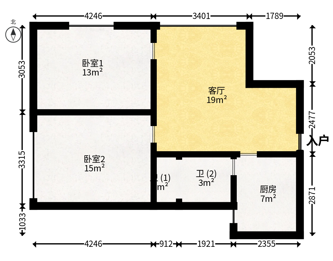 长沙卷烟厂高层小区  2室1厅1卫   38.80万户型图