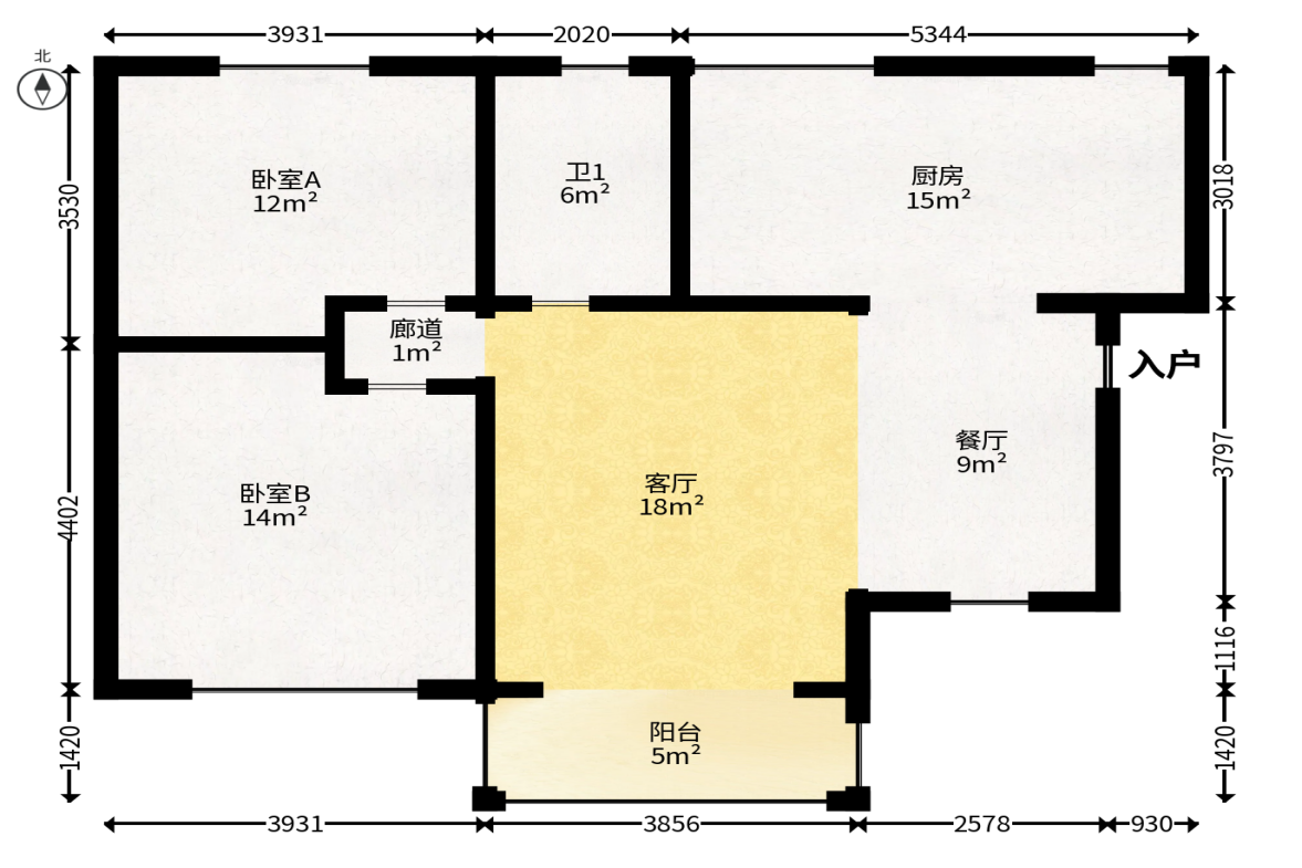 江山帝景雅典  3室2厅1卫   85.00万户型图