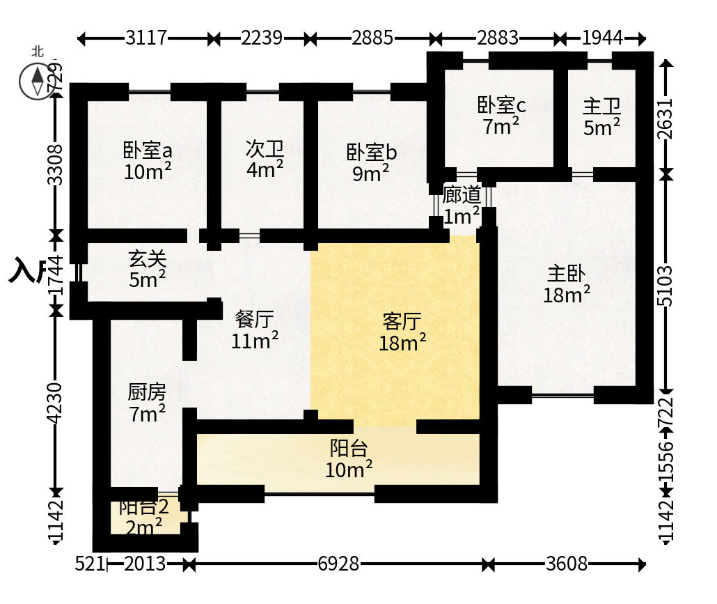 梅溪湖合能璞丽  4室2厅2卫   137.00万户型图