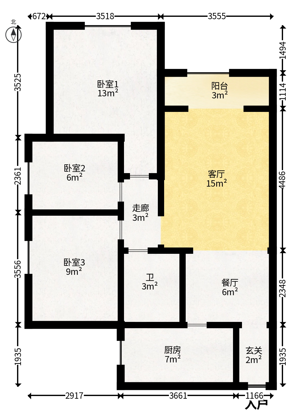 上海城小区  3室2厅1卫   65.00万户型图