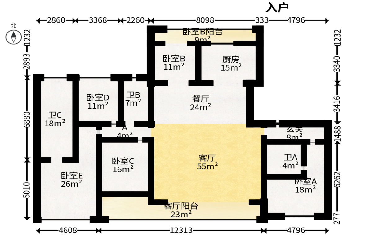招商蛇口滨江境  4室2厅3卫   528.00万户型图